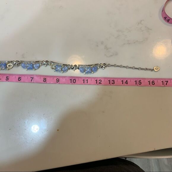 Premier Designs Light Blue Glass and Cubic Zirconia Choker Necklace 16.5” - Picture 4 of 7